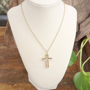 Minimalist Cross Dainty Chain Necklace – Worn Gold or Silver Tone: Worn Gold Tone