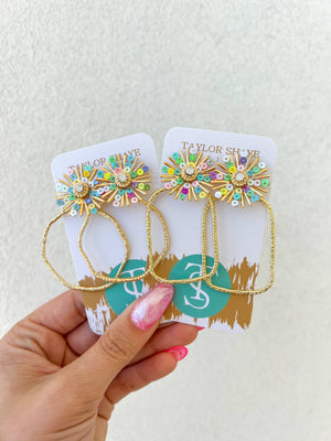 Rainbow Sequin Sunburst Hoops: Round