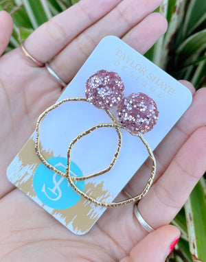 Glitter Top Hoops: White / Round