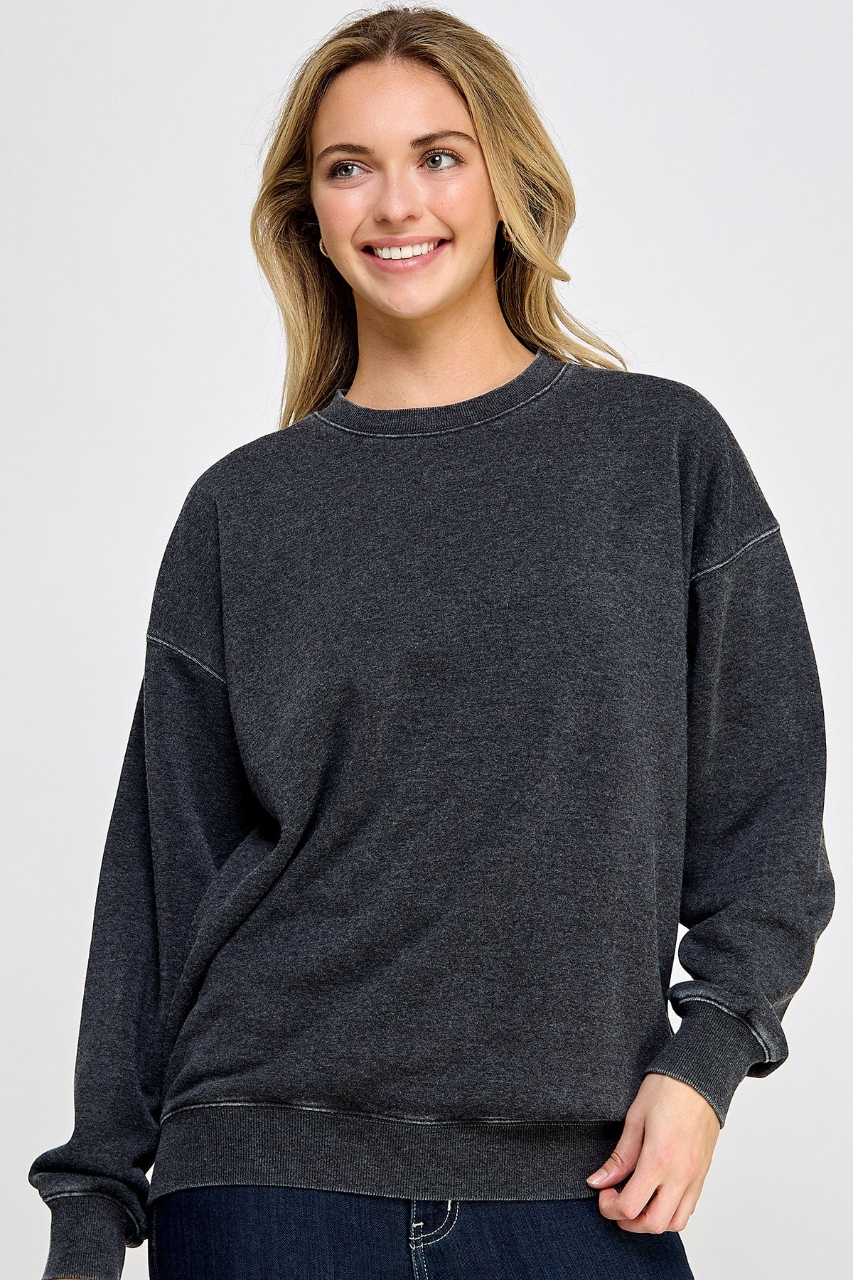 Charcoal Fleece Burn-Out Oversized Crew Neck Sweatshirt