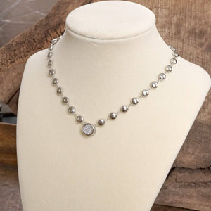 Clear Crystal Bezel Pendant Dot Chain Neckline Necklace: Gold Tone