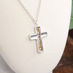Minimalist Cross Dainty Chain Necklace – Worn Gold or Silver Tone: Worn Gold Tone