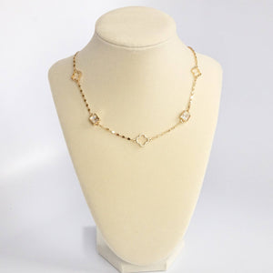 Clover station dainty short necklace with crystals in Gold and Silver Tones: Gold tone