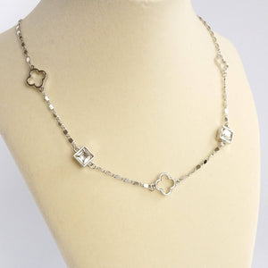 Clover station dainty short necklace with crystals in Gold and Silver Tones: Gold tone