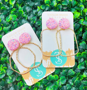 Glitter Top Hoops: White / Round