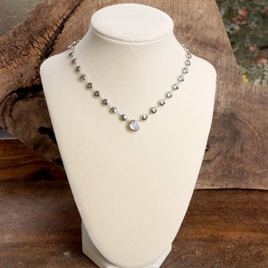Clear Crystal Bezel Pendant Dot Chain Neckline Necklace: Gold Tone