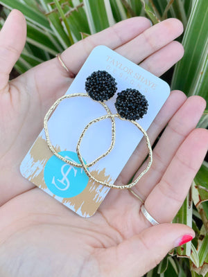 Glitter Top Hoops: White / Round