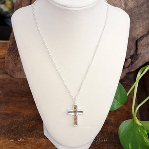 Minimalist Cross Dainty Chain Necklace – Worn Gold or Silver Tone: Worn Gold Tone
