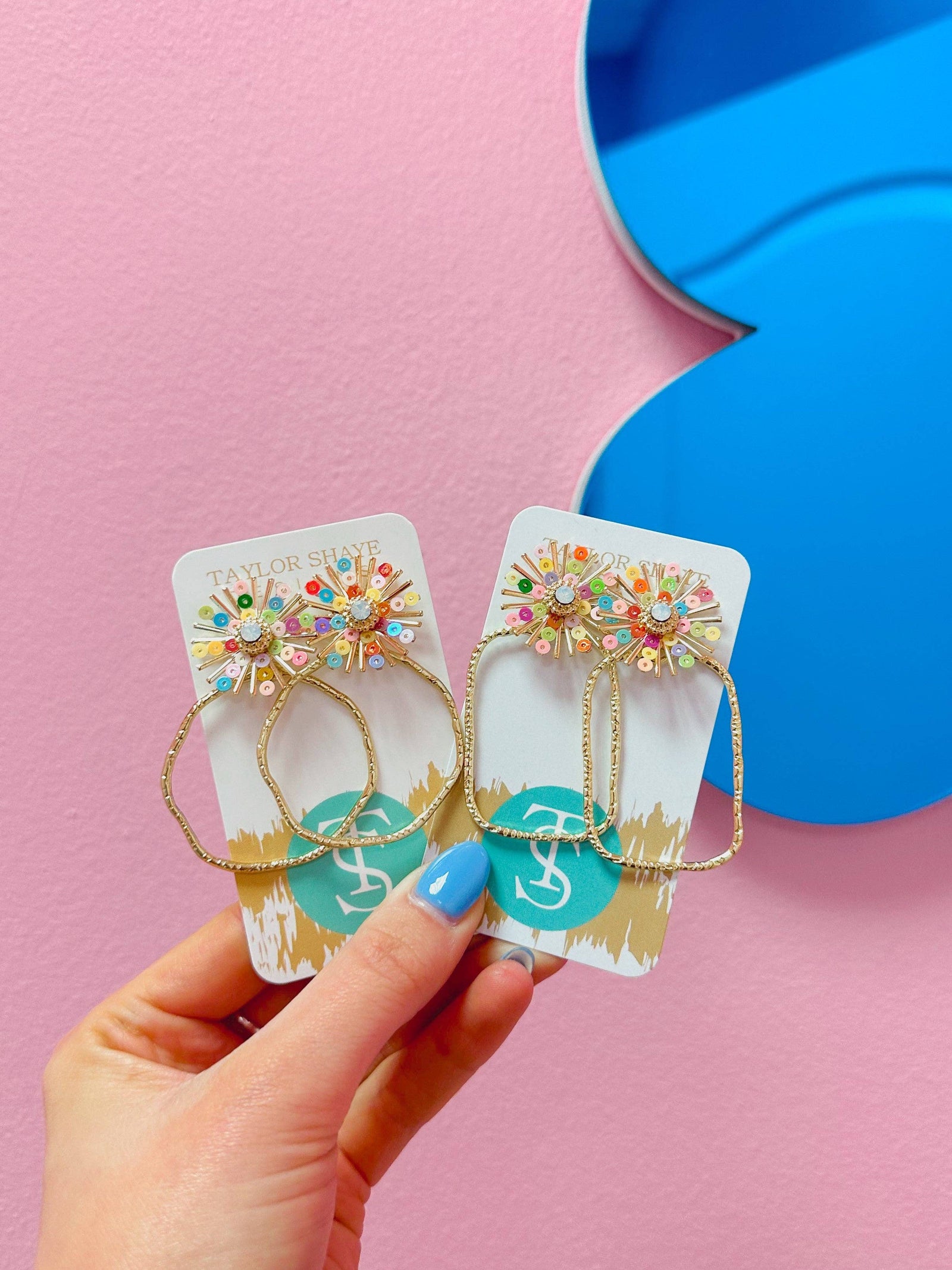 Rainbow Sequin Sunburst Hoops: Round