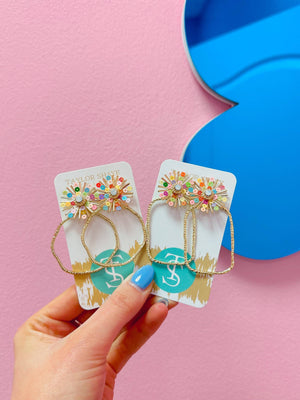 Rainbow Sequin Sunburst Hoops: Round