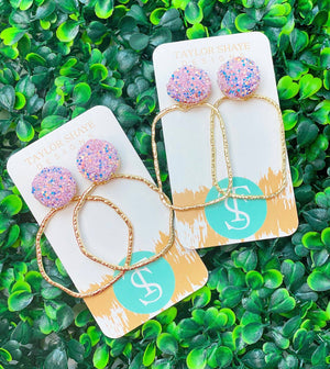 Glitter Top Hoops: White / Round