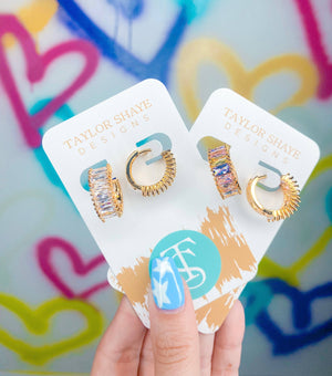 Crystal Baguette Huggies: Clear