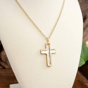 Minimalist Cross Dainty Chain Necklace – Worn Gold or Silver Tone: Worn Gold Tone