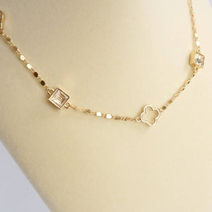 Clover station dainty short necklace with crystals in Gold and Silver Tones: Gold tone