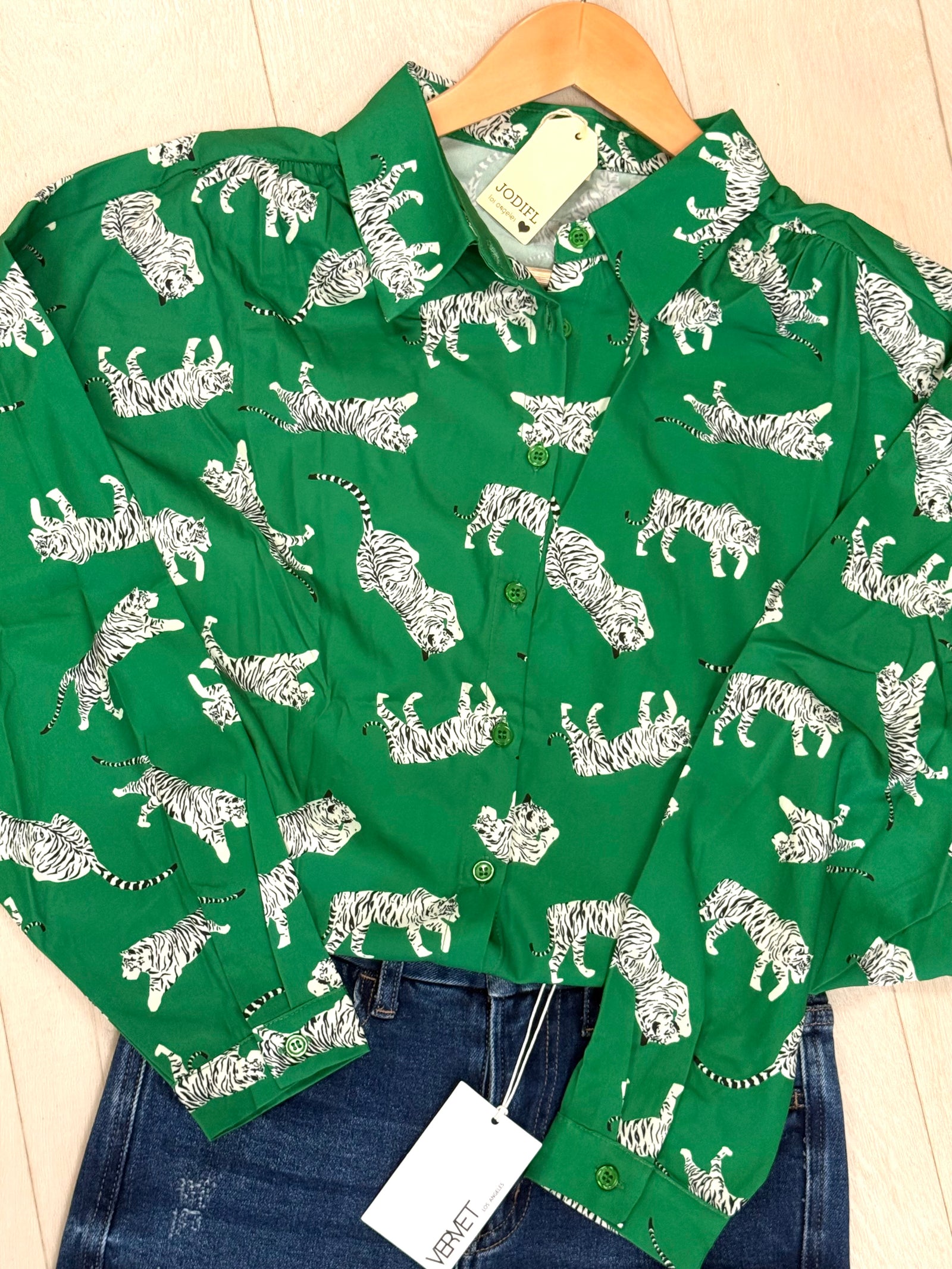 Green Tiger print top