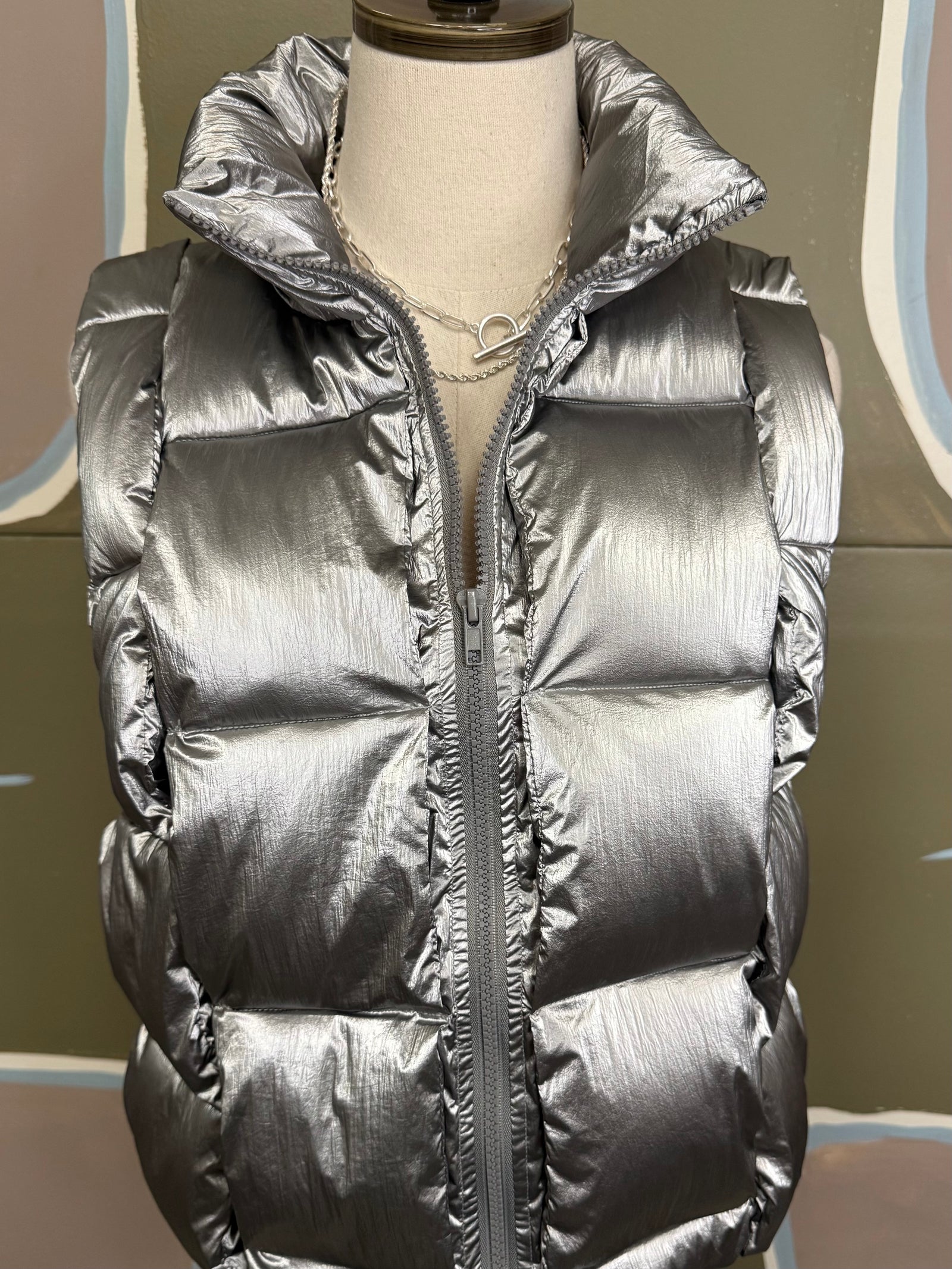 Silver Puffer Vest