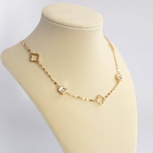 Clover station dainty short necklace with crystals in Gold and Silver Tones: Gold tone