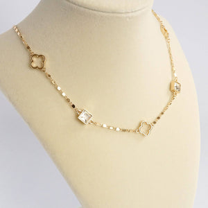 Clover station dainty short necklace with crystals in Gold and Silver Tones: Gold tone