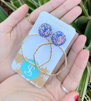 Glitter Top Hoops: White / Round