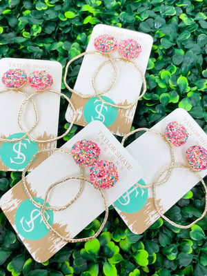 Glitter Top Hoops: White / Round