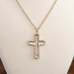 Minimalist Cross Dainty Chain Necklace – Worn Gold or Silver Tone: Worn Gold Tone