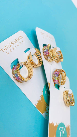 Crystal Baguette Huggies: Clear