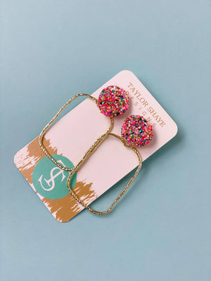 Glitter Top Hoops: White / Round