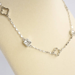 Clover station dainty short necklace with crystals in Gold and Silver Tones: Gold tone