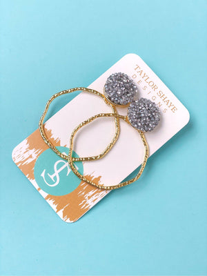 Glitter Top Hoops: White / Round