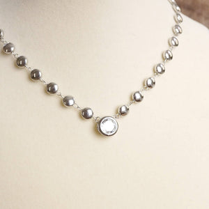 Clear Crystal Bezel Pendant Dot Chain Neckline Necklace: Gold Tone
