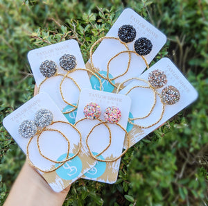 Glitter Top Hoops: White / Round