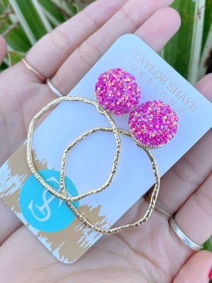 Glitter Top Hoops: White / Round