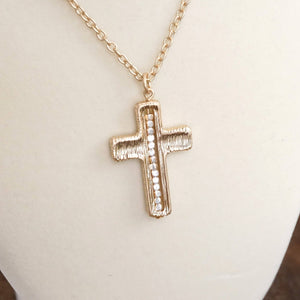 Minimalist Cross Dainty Chain Necklace – Worn Gold or Silver Tone: Worn Gold Tone