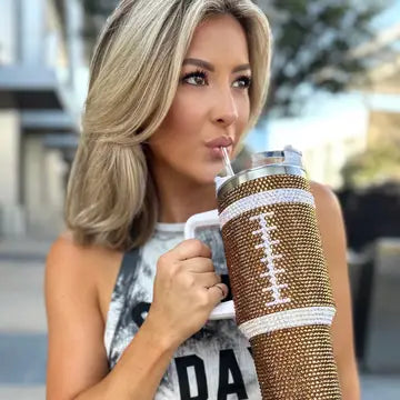 Brown Crystal Baseball Blinged Out 40 Oz. Tumbler