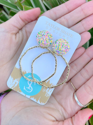 Glitter Top Hoops: White / Round